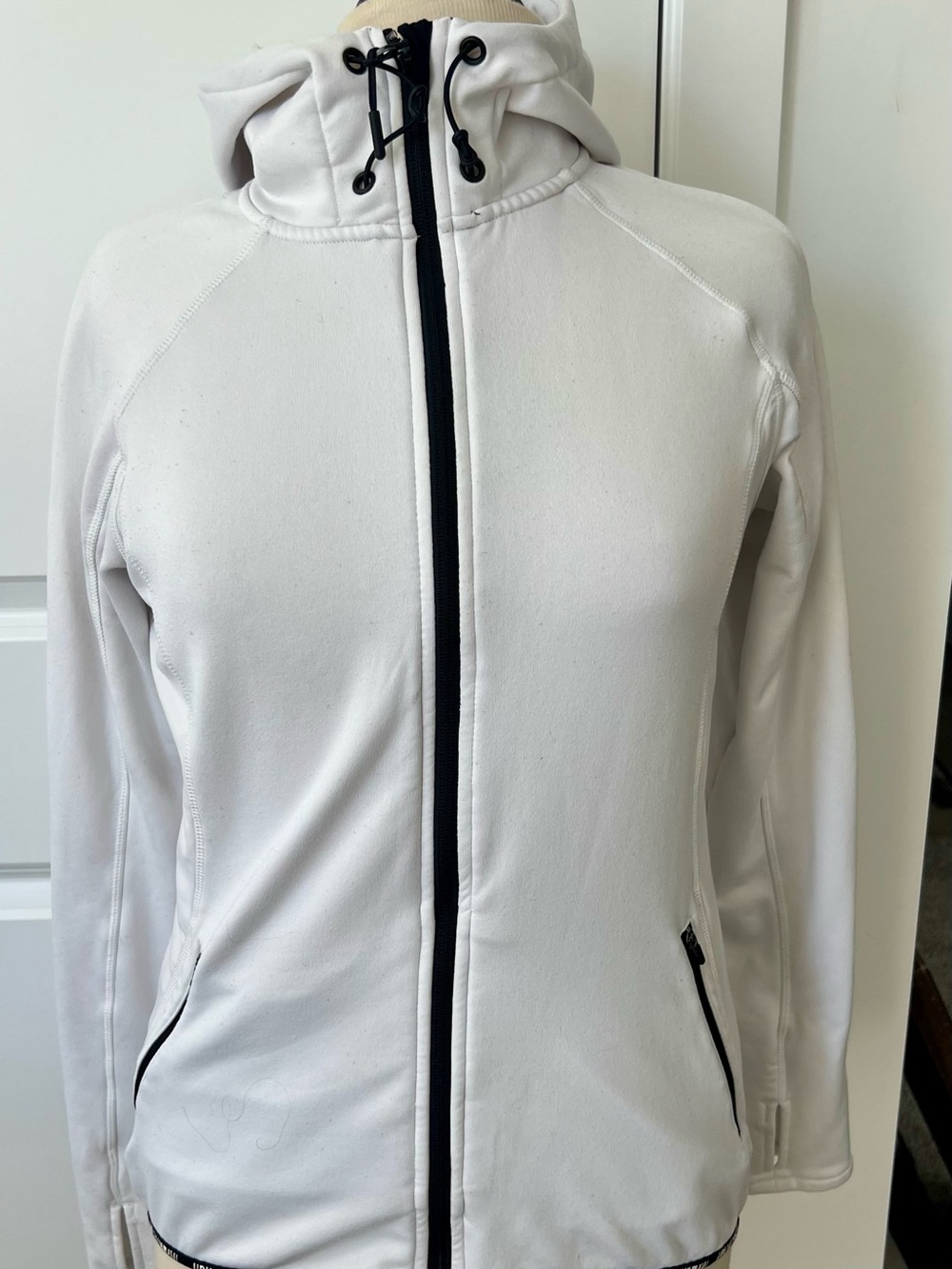 H&M White Hooded Zip-Up Utility Jacket with Black Trim